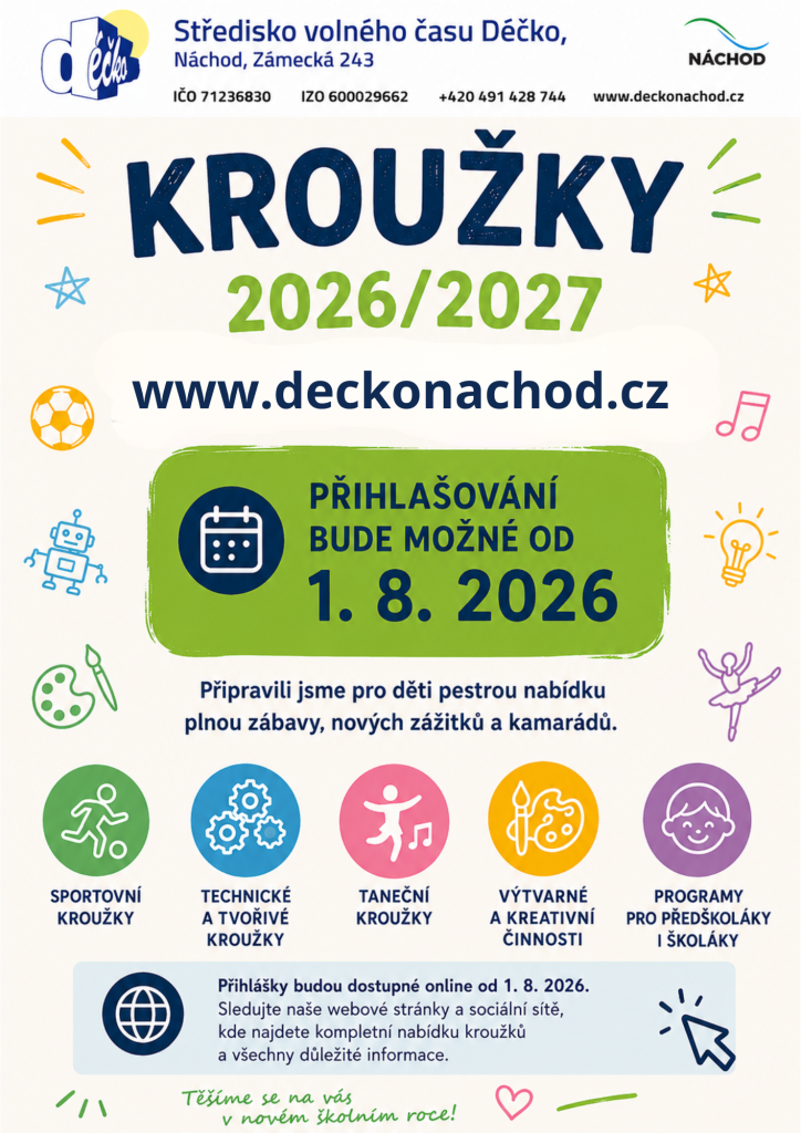 Přihlašování na kroužky bude možné od 1.8.2026!!