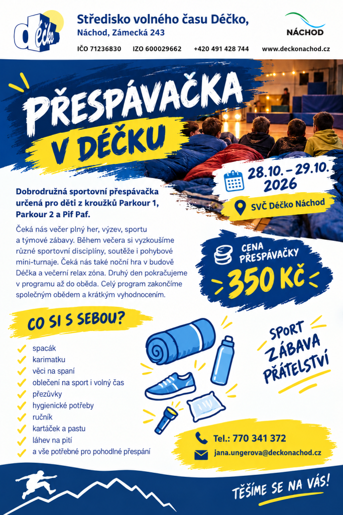 Přespávačka PARKOUR + PIFPAF