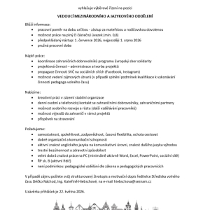 SVČ Déčko vypisuje VŘ na pozici: Vedoucí mezinárodního a jazykového oddělení